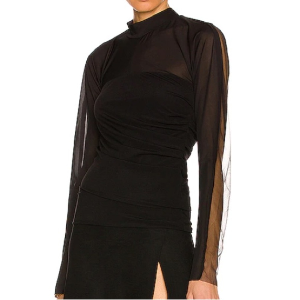 New HELMUT LANG Crepe Combo Sheer Top Size Large (Black)